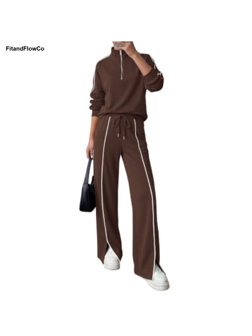 Women's 2 Piece Lounge Set Zip Up Sweatshirt Wide Leg Pants Tracksuit